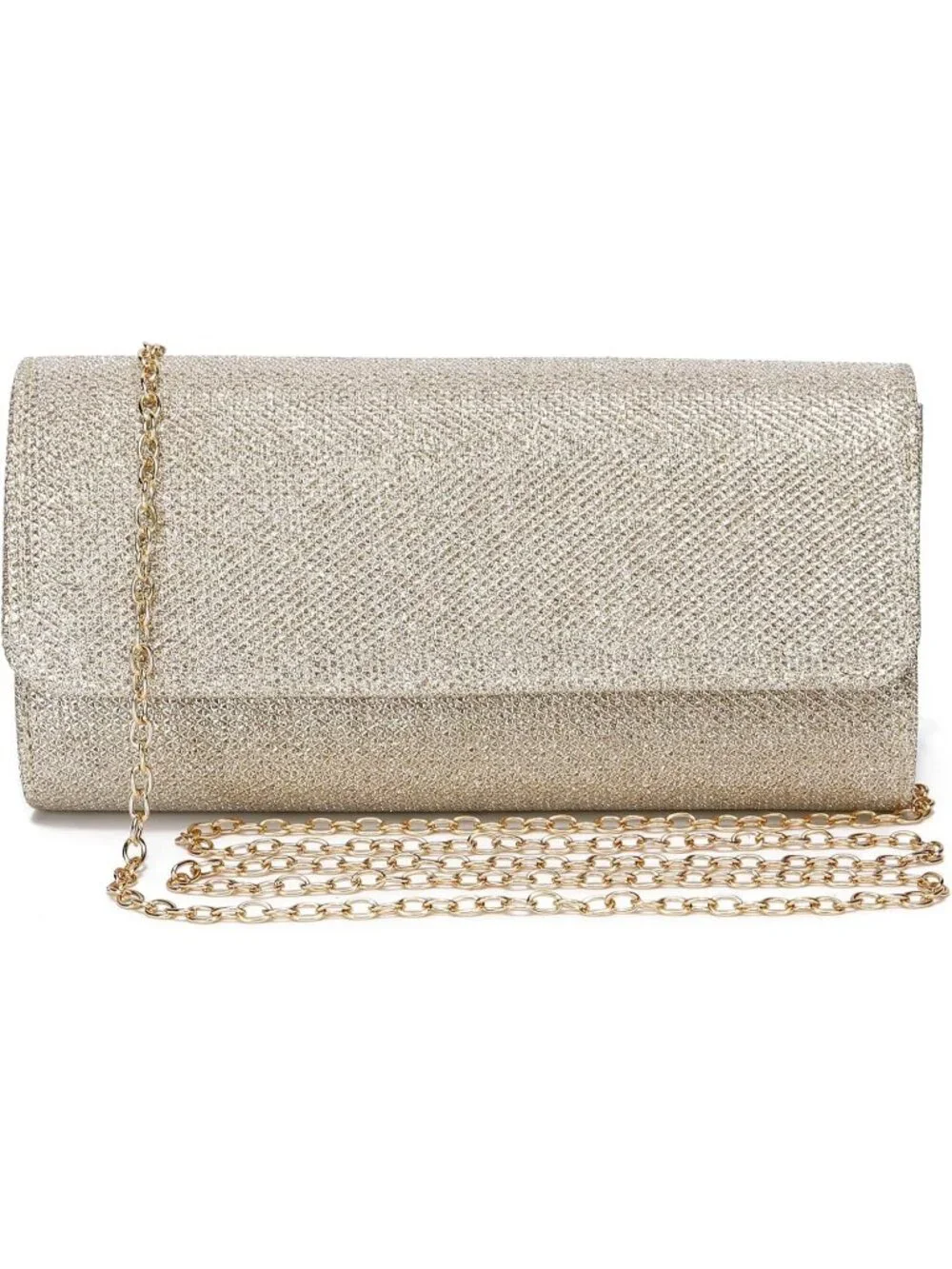 Women's Apricot Glitter Clutch Purse Evening Bag With Chain For Wedding Handbag